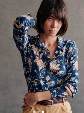 Sezanne Pierro Cotton & Silk Shirt Navy Bloom Size 2